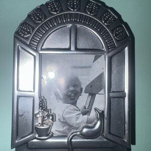 Vintage Pewter Mini Picture Frame with Cat and Flowers 3.5